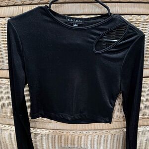 Black Sheer Shimmer Long Sleeve Crop Top